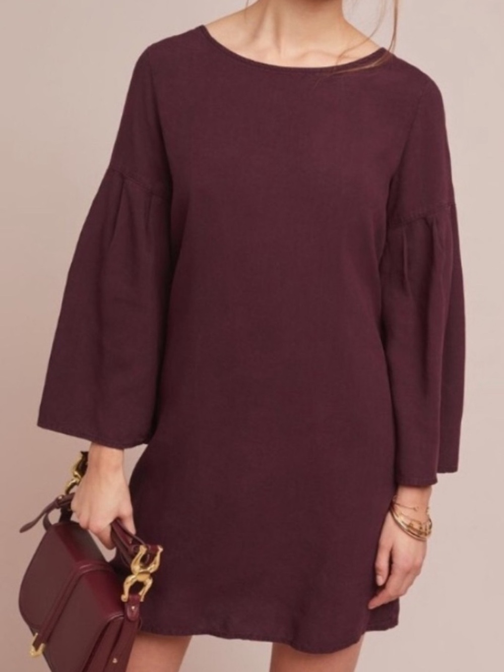 Anthropologie Cloth and Stone Tiffany Tunic Mini Dress Wine Purple size Large